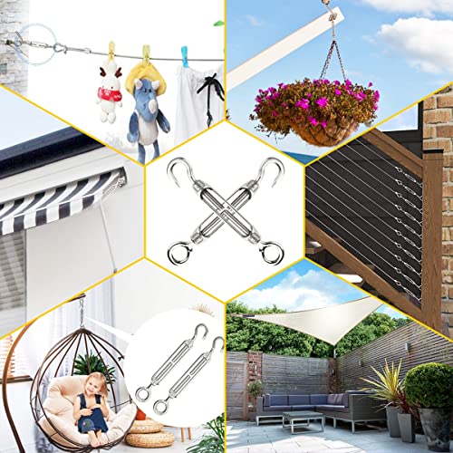 Turnbuckle Lsqurel 10PCS 304 Stainless Steel Turnbuckle Hook and Eye Heavy Duty M4 M6 M8 M10 Tensioner Adjustable Shade Sail Hardware for Tightening up Metal Cable Wire 5/32 1/4 5/16 3/8 - style: M10 - 10pcs