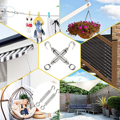 Turnbuckle Lsqurel 10PCS 304 Stainless Steel Turnbuckle Hook and Eye Heavy Duty M4 M6 M8 M10 Tensioner Adjustable Shade Sail Hardware for Tightening up Metal Cable Wire 5/32 1/4 5/16 3/8 - style: M10 - 10pcs