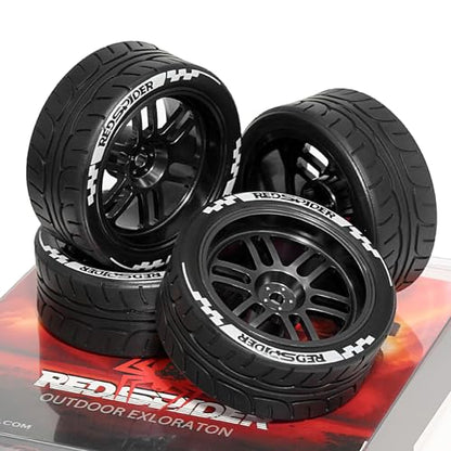 1/10 On Road Tires and Aluminum Wheels 12mm Hex RC Rally Racing Tyres OD 2.56" for Tamiya TT01 TT02 XV01 TA06 A959 PTG2 HPI KYOSHO PTG2 Traxxas 1:10 Street Touring Drift Car (Black) - color: Black