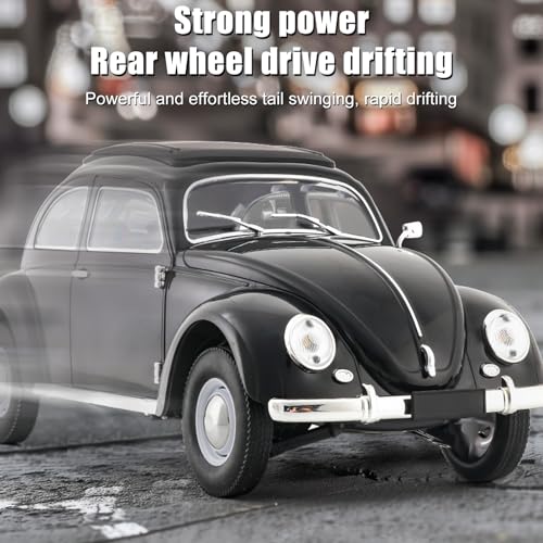 1:16 Beetle 1950 RC Car, 4CH RWD 2.4GHz RC Car with LED Lights | Classic Retro Design with 2 Rechargeable Battery. Rear-wheel Drive for Control. Volkswagen Beetle Toy Car for Hobbyists - size: 1 Battery