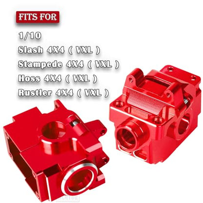 Transmission Case Gearbox Upgrades Part for 1/10 Slash/Stampede/Hoss/Rustler VXL 4X4,Aluminum Front Rear Transmission Case Gearbox Hops Ups,Red - color: Red - Upgrades