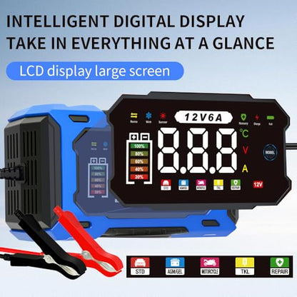 6A 12V Smart Battery Charger Maintainer (Blue) | 6A Smart Charger Maintainer, Pulse Desulfator, Trickle Tender, Overcharge Safe, AGM/GEL/SLA, for Car/Marine/Lawn Mower/ATV - color: Blue
