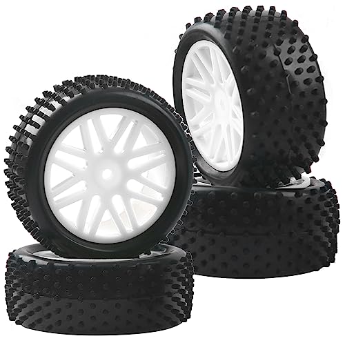 16-Spoke OD 86mm/3.38'' 16-Spoke 12mm Hex Hub Wheel Rims & Rubber Tires Compatible with Redcat Tornado HPI HSP Kyosho Losi 1/10 Scale Off Road Buggy (White) - color: White