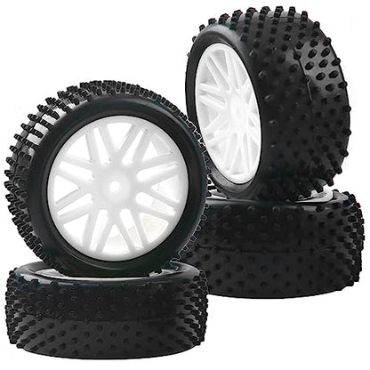 16-Spoke OD 86mm/3.38'' 16-Spoke 12mm Hex Hub Wheel Rims & Rubber Tires Compatible with Redcat Tornado HPI HSP Kyosho Losi 1/10 Scale Off Road Buggy (White) - color: White