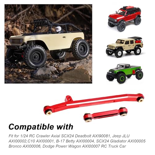 Hobbypark Aluminum Steering Rod Tie Links High-Tightening Linkage for Axial SCX24 Gladiator Bronco C10 JLU Deadbolt B17 1/24 RC Crawler (Red) - color: Red