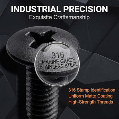 8 PCS License Plate Screws Kit, Stainless Steel Black Finish Fasteners, Black Phillips Screws Replacements, Universal for Most Cars, Trucks and Vans
