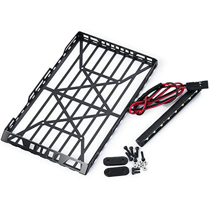 RCLIONS Stainless Steel RC Roof Rack with LED Light Bar for Axial SCX24 AXI00002 JLU CRC 1/24th RC Crawler Truck Car