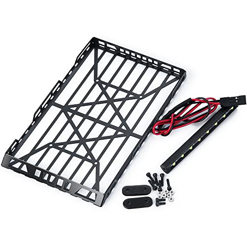Stainless Steel RC Roof Rack with LED Light Bar for Axial SCX24 AXI00002 JLU CRC 1/24th RC Crawler Truck Car