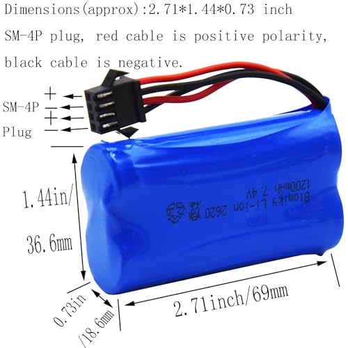 Blomiky 2 Pack 7.4V 1200mAh Li-ion with SM-4P Plug Rechargeable Battery Suitable for Some King RC Crawler Trucks / 2837