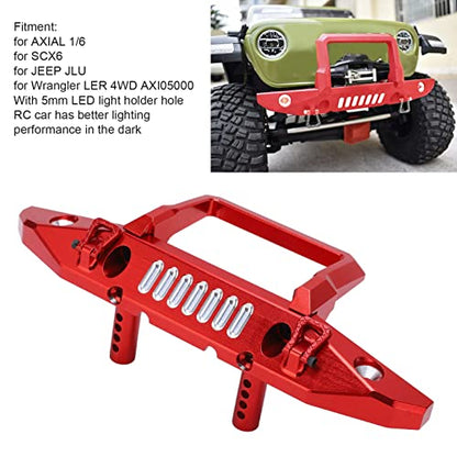 Front Bumper Aluminum Alloy Crawler Bumper RC Car Accessory with LED Light Hole for Axial 1/6 for SCX6 Car RC Car Upgrade Part (Red) - color: Red
