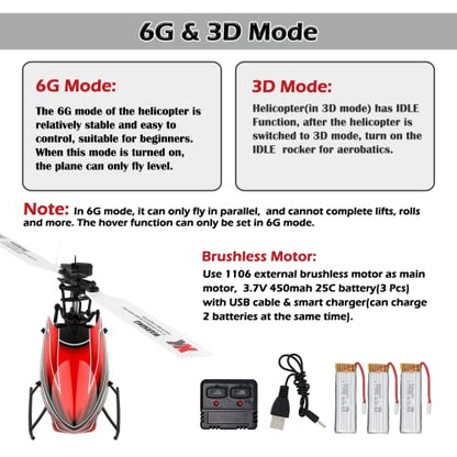 CKYSCHN WLtoys K110S XK RC Helicopter Brushless 6CH for Adults, 6-Axis Gyro | 3D Inverted Flight Remote Control Helicopter, 2.4G RTF Fast RC Aircraft Outdoor Flying 3 Batteries