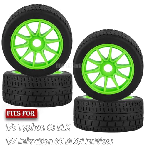 RC Highway Tires Wheel for 1/8 Typhon 6s BLX,1/7 Infraction 6S BLX/Limitless,RC Drift Off Road Buggy Rally Truck Wheels and Tires,4PCS RC High Speed Wheel Highway Rubber Tires,Green - color: Green - (4pcs High Speed Wheel)