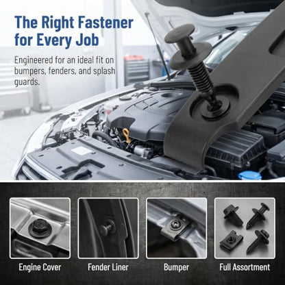 100 PCS Car Body Screws and Bolts Set, Bumper Repair Kit with Fender Screws, Splash Shield Retainer U-Nuts Kit, Universal Engine Chassis Body Clamp for Most Cars SUVs Trucks