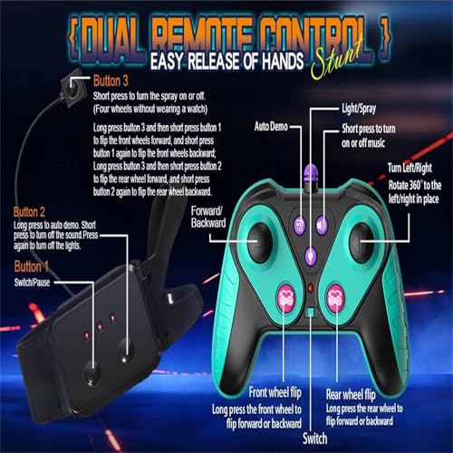 Boys 2.4G Remote Control Car with Gesture Sensing 360° Rotation 8 Wheel Off Road Stunt Drift Spray Racing Transformable Toy,C,Dual Battery - color: C