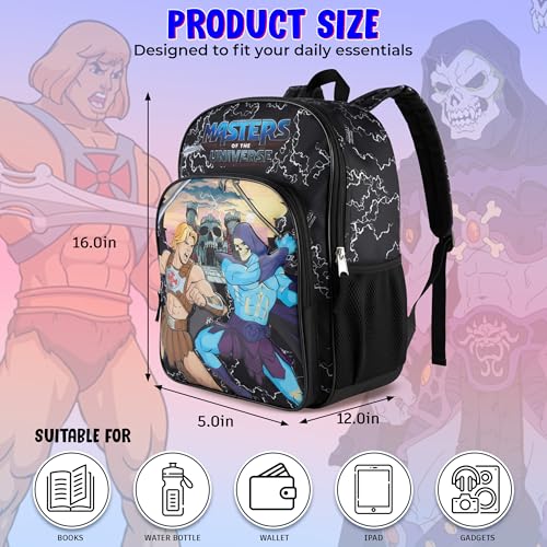 AI ACCESSORY INNOVATIONS Masters of the Universe Castle Grayskull Backpack for Kids, 16 Inch Bookbag featuring He-Man & Skeletor, Black - color: He Man