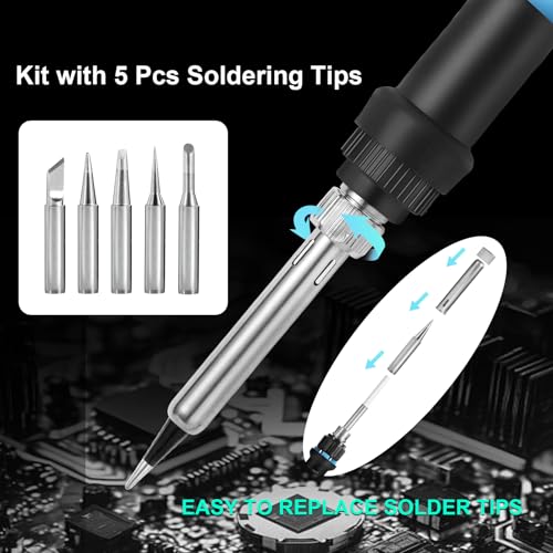 FEITA Electric Soldering Iron Kit with 80W LCD Digital Adjustable Temperature Soldering-iron, 5 Soldering Tips, Rosin Flux, Solder Wires & Stand, Electrical Soldering Kit for Electronics - color: 80w 9in1