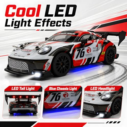 HTURCCOP RC Drift Car 1:24 2.4GHz with LED Light, Race Car Toys for Boy Girl 8-12 Years Old, Speed Adjustable 25Km/H,High Speed RC Racing Cars Perfect Toy Gift for Boys & Girls - color: Red