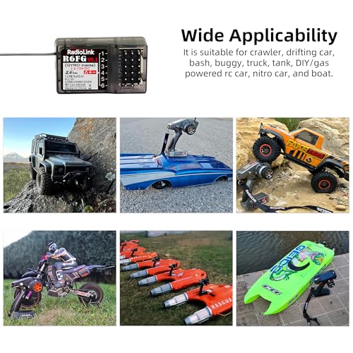 Radiolink R6FG 6 Channels 2.4G RC Gyro Receiver Long Range Control for Car | for Vehicle Drifting/Crawler/Truck/Boat Works with Radio Controller RC4GS V3/RC6GS V3/RC8P/RC8X/T8FB/T8S/T12D/T16D