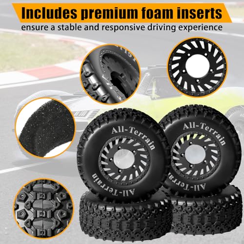 1/10 RC Short Course Truck Wheel Tires Set- 12mm/17mm Hex, Black | All-Terrain Tires and Nylon Wheels Compatible with 1/10 Traxxas Slash 4WD 2WD Arrma Senton Axial Losi Redcat RC Buggy, 4-Pack - color: Black