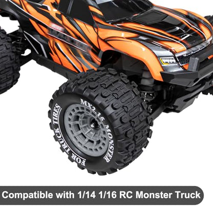 LRFHL 12mm Hex RC Wheel Tires 4PCS | for 1/16 Traxxas Mini Maxx 107154-1 Mini XRT VXL 108076-1 E-Revo Mini XRT MJX 16207 16210 HSP 94186 LOSI 1/18 Mini LMT - color: Black Tires+ Grey Wheel-4