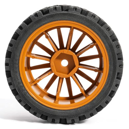 Pre-Glued Off-Road Knobby Wheel & Tire Set for 1/10 1/12 RC Car for HSP 94123, Tamiya TT01 / XV01, MJX 10303, Kyosho FW06, 70 x 28 mm Rubber, 12 mm Hex Nylon Wheels, 4 pcs, Orange - color: Brown