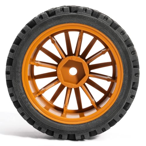 Pre-Glued Off-Road Knobby Wheel & Tire Set for 1/10 1/12 RC Car for HSP 94123, Tamiya TT01 / XV01, MJX 10303, Kyosho FW06, 70 x 28 mm Rubber, 12 mm Hex Nylon Wheels, 4 pcs, Orange - color: Brown