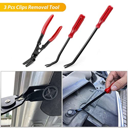 GOOACC 200Pcs Auto Trim Removal Tool and Push Pin Retainer Clip Set | Fastener Terminal Remover Adhesive Cable Clips Round Handle Crowbar Kit Car Panel Radio Auto Clip Pliers - color: 120Pcs Clips +80 Remover