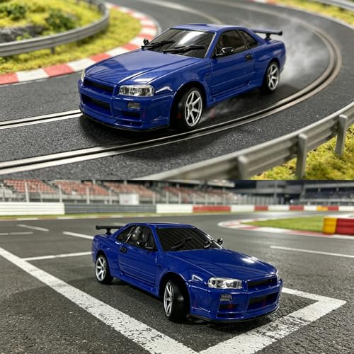 LDRC LD1899 RC Drift Car 1/18 RWD with 3 Batteries (Blue) - color: Gtr R34 Blue With 3 Batteries