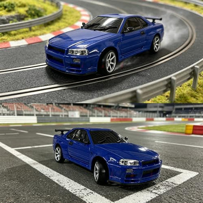 LDRC LD1899 RC Drift Car 1/18 RWD with 3 Batteries (Blue) - color: Gtr R34 Blue With 3 Batteries