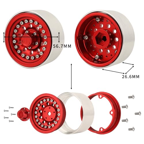 1/10 RC Crawler 4Pcs 1.9 Inch Beadlock Wheel Hub Rim Rims Aluminum Alloy for TRX4 TRX6 Axial SCX10 III AXI03007 GRT EX86190 RedCat,Five Hole nut (red) - color: Red