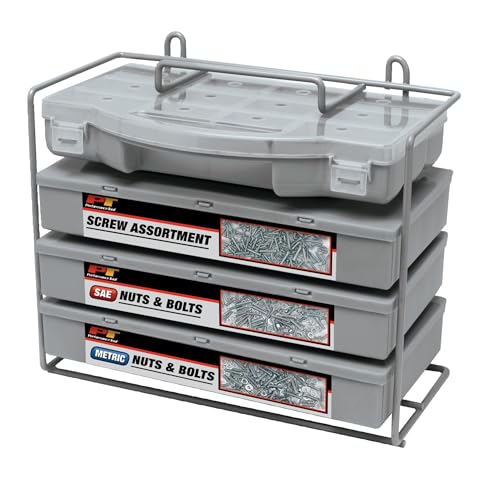 Performance Tool W5226 1200-Piece SAE/Metric Nut and Bolt Assortment Kit | Includes 360 machine screws, 840 nuts, bolts and washers in one kit. Labeled mountable rack with handle. Storage container