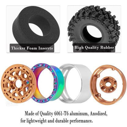 RC Aluminum 2.2 Inch Wheel Rims Tires for 1/10 SCX10 II 90046 SCX10 III AXI03007 TRX4 TRX6 VS4-10 Gen8 MST CFX D90 RC Crawler Car, Beadlock Wheel, Bronze - color: Bronze (2.2 Tires Wheels)
