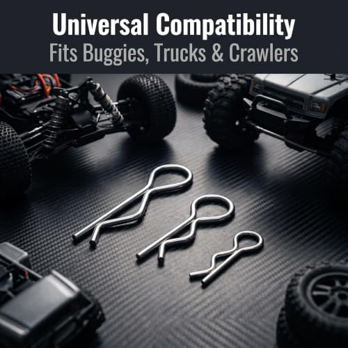 RC car Body Clips, R-Type Clips, and Battery Cover Clips. Suitable for 1/8, 1/10, and 1/18 Scale Model Cars. 60-piece RC car Body R-Type Clip Set,