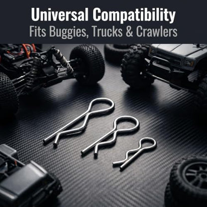 RC car Body Clips, R-Type Clips, and Battery Cover Clips. Suitable for 1/8, 1/10, and 1/18 Scale Model Cars. 60-piece RC car Body R-Type Clip Set,