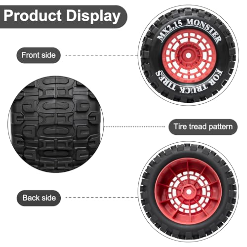 LRFHL 12mm Hex RC Wheel Tires 4PCS | for 1/16 Traxxas Mini Maxx 107154-1 Mini XRT VXL 108076-1 E-Revo Mini XRT MJX 16207 16210 HSP 94186 LOSI 1/18 Mini LMT - color: Black Tires+ Red Wheel-6