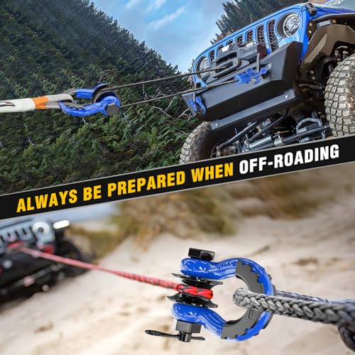 Nilight 3/4" D-Ring Shackle with Snatch Block, Heavy Duty Recovery Set | 9,500 lbs WLL, Winch Pulley, Fits Synthetic Rope & Steel Cable, Truck, Jeep, ATV, UTV, 2-Piece Kit, Blue - color: Blue 3/4" w/Towing Pulley 2 Pack, size: Shackle