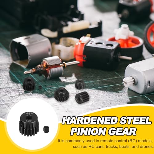 MECCANIXITY 48P Hardened Steel Pinion Gear, 18T 3.175mm Shaft Metal Motor Gear with Hex Key for RC Brushless Brush Motor Model Car Replace(Black) - size: 18T
