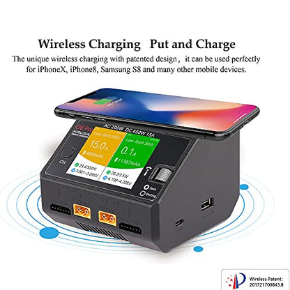 HOTA D6 Pro Lipo Charger AC200W DC650W 15A for LiHv Nicd NiMH Lipo Battery with Balance Phone Wireless Charging RC Car Drone Parts