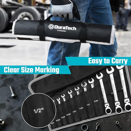 DURATECH Flex Head Ratcheting Wrench Set, 22-piece, Metric & SAE | Combination Wrench Set, 1/4" to 3/4" & 6-18mm, CR-V Steel, Mirror Polished, With Pouch - size: 1/4"-3/4" & 6mm-18mm