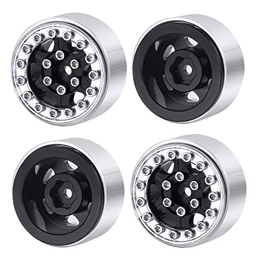 4PCS 1.0 Wheel Rims RC Metal Beadlock Wheels Rims, Black+Silver | For All 1/24 Scale Axial SCX24, RC Crawler Car, Upgrade Parts - color: Black+silver