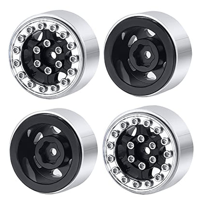 4PCS 1.0 Wheel Rims RC Metal Beadlock Wheels Rims, Black+Silver | For All 1/24 Scale Axial SCX24, RC Crawler Car, Upgrade Parts - color: Black+silver
