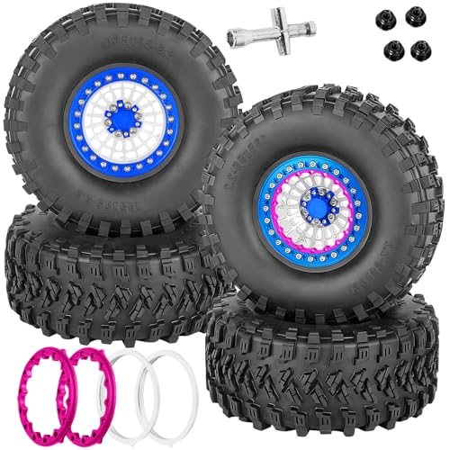 RC Aluminum 2.2”Beadlock Wheel Tires Set for 1/10 RC Crawler Car,TRX6 TRX4 SCX10 II III 90046 D90 Gen8 MST CFX VS4-10,RC Wheels 2.2 Beadlock Wheel Rims,(4PCS) Silver - color: Silver -(Rc Wheels Tires)