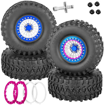 RC Aluminum 2.2”Beadlock Wheel Tires Set for 1/10 RC Crawler Car,TRX6 TRX4 SCX10 II III 90046 D90 Gen8 MST CFX VS4-10,RC Wheels 2.2 Beadlock Wheel Rims,(4PCS) Silver - color: Silver -(Rc Wheels Tires)