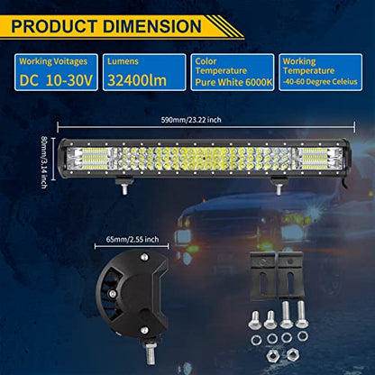 Willpower 23 Inch 324W Led Light Bar Spot Flood Combo Beam 12V 24V Fog Work Lamps Driving Offroad Lights for 4x4 Truck Tractor Boat Car ATV UTV SUV - size: 23'' - 324W - Combo