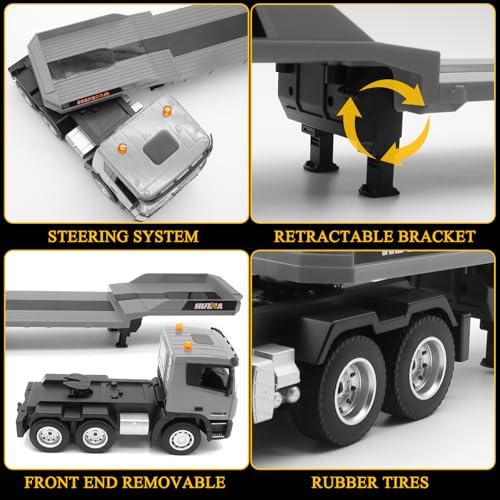 Fistone RC Semi Truck & Excavator Set, 2.4Ghz Remote Control Toys, 1:24 RC Semi-Trailer Engineering Tractor With Sound and Lights, Construction Vehicles for Boys - color: Gray