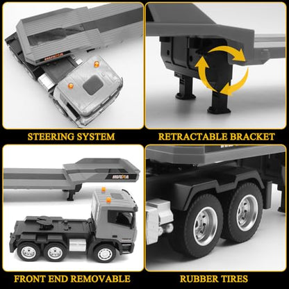 Fistone RC Semi Truck & Excavator Set, 2.4Ghz Remote Control Toys, 1:24 RC Semi-Trailer Engineering Tractor With Sound and Lights, Construction Vehicles for Boys - color: Gray