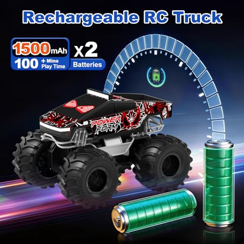TOZDTO Remote Control Car, 1:18 Waterproof Monster Truck Toys RC Cars, 2.4GHz RC Trucks 4WD All Terrain Off-Road Pickup, Kids Christmas Birthday Presents for Boy Girl Toys Age 6 7 8 9 10 11 12 - color: Glossy Black