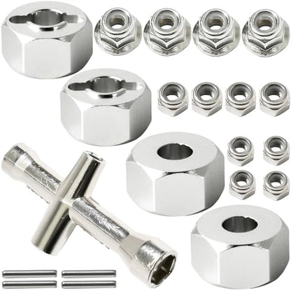 12mm Hex Wheel Hubs w/Axle Pins M4 Flange Lock Nut Standard M3 M4 Nut 5mm Thickness Aluminum Wheel Drive Adapter Replacement of 1654 for RC Traxxas 1/10 Slash 4x4, Stampede 4WD - color: Silver