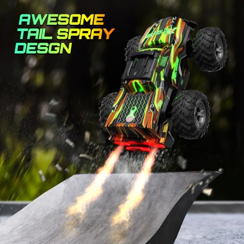 Remote Control Car for boys, 1:16 Scale All Terrain RC Cars,High Speed 25Km/h Fast Car with Colorful Led Light and spray, 2x1300mAh Rechargeable Battery RC Truck, Toy Car Gift for Teen Boys Girl Kids