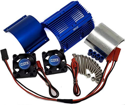 NHX RC Heatsink with Twin High Speed Tornado 28000 RPM Cooling Fans for 1/8 Motors Blue
